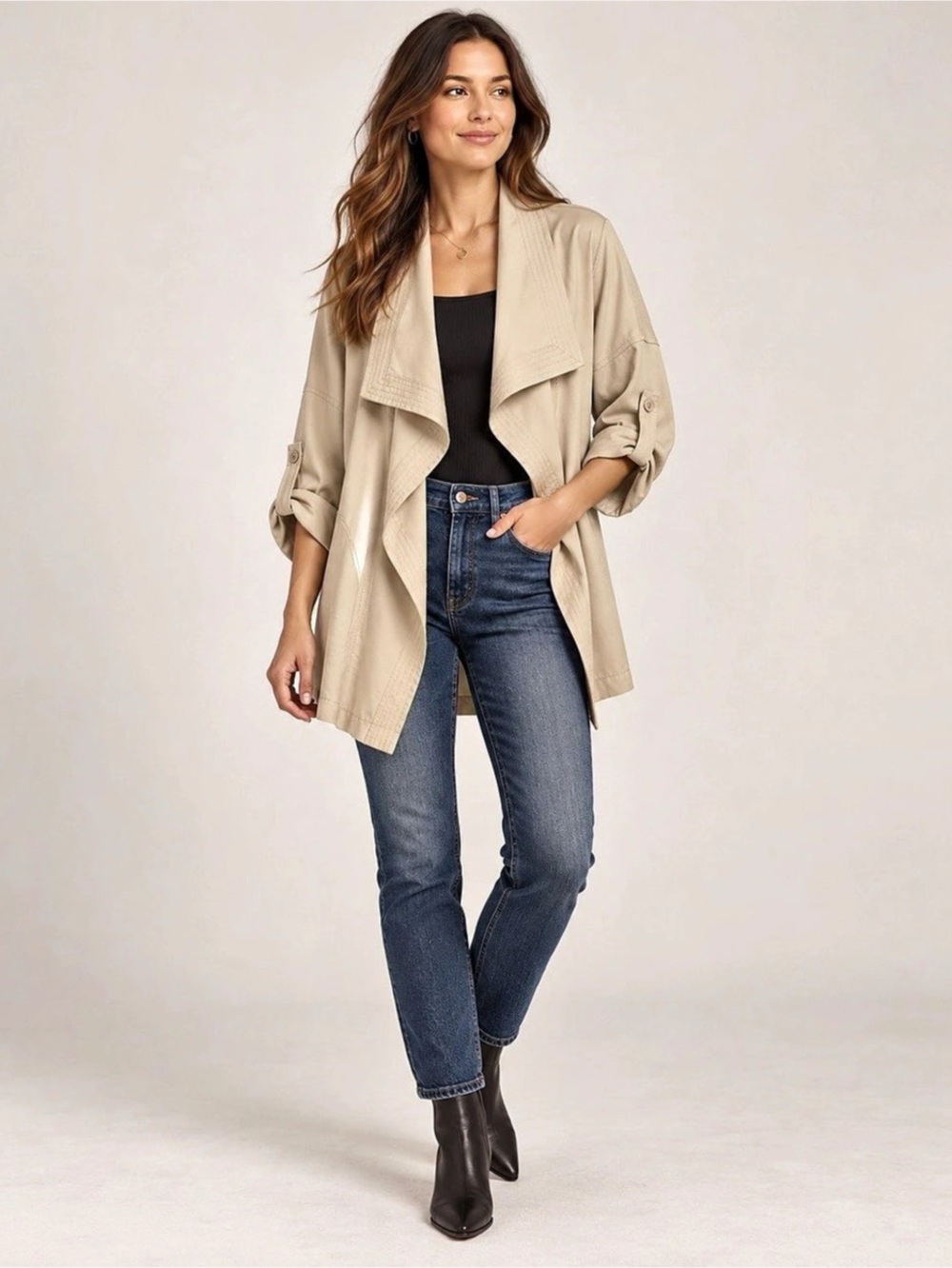 Max Studio Twill Drape Front Short Jacket Beige Women’s Size Large